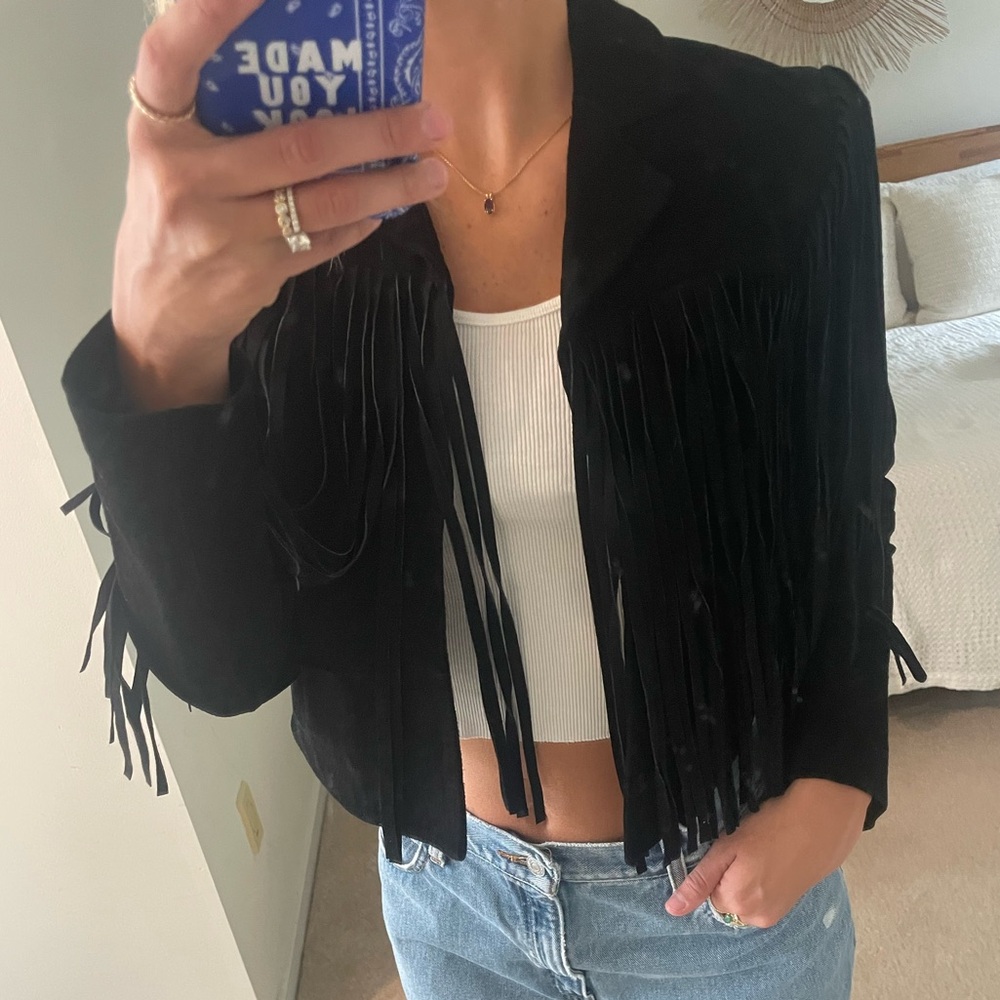 Vintage Suede Black Fringe Women's Jacket